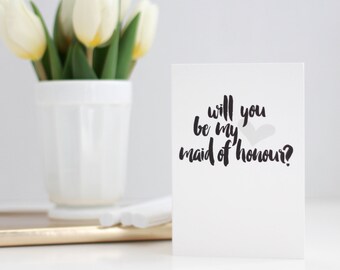 Maid of Honour card with grey heart / MOH card / will you be my maid of honour? card / wedding cards / bridal party cards / Maid of Honour