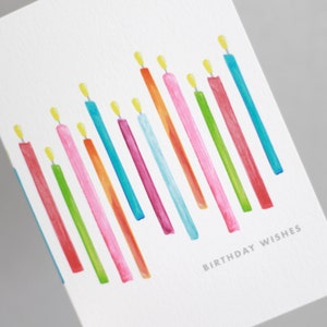 Birthday Wishes card /birthday wishes candles card / birthday card with watercolour candles / birthday candles image 1