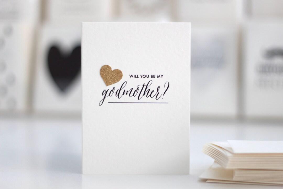 Godmother Card With Gold Glittered Heart Applique/ Godmother Card