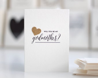 Godmother card with gold glittered heart applique/ godmother card / baptism godmother / christening godmother / asking godparents card