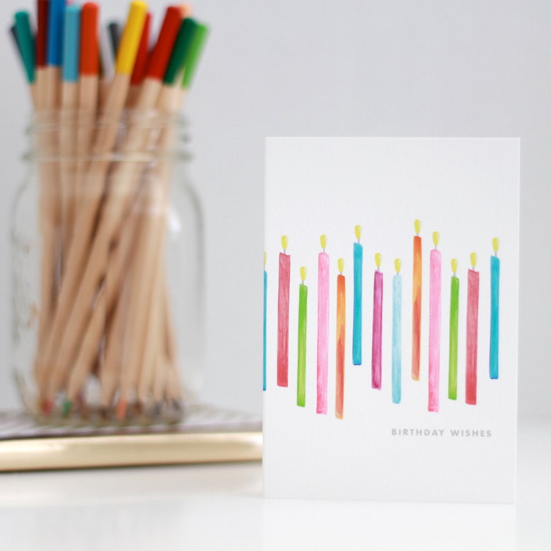 Birthday Wishes card /birthday wishes candles card / birthday card with watercolour candles / birthday candles image 2