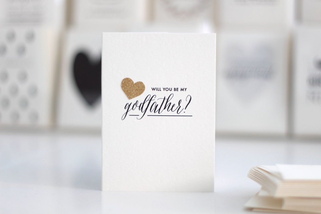 Godfather Card With Gold Glittered Heart Applique/ Godfather Card