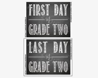 First Day / Last Day of GRADE TWO Chalkboard Print (2 files/2 downloads)- Instant Download Printable - first day of school photo - 8x10"