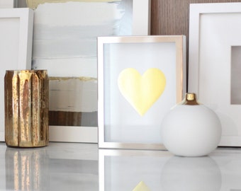Gold Foil Heart Print // Letter Press heart print on White Luxurious Paper // original gold foil heart // gold foil //Size 5x7 Portrait