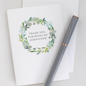 THANK YOU for being my Godfather / card with eucalyptus wreathe / Godfather card / thank you Godfather / thanking godfather WHITE