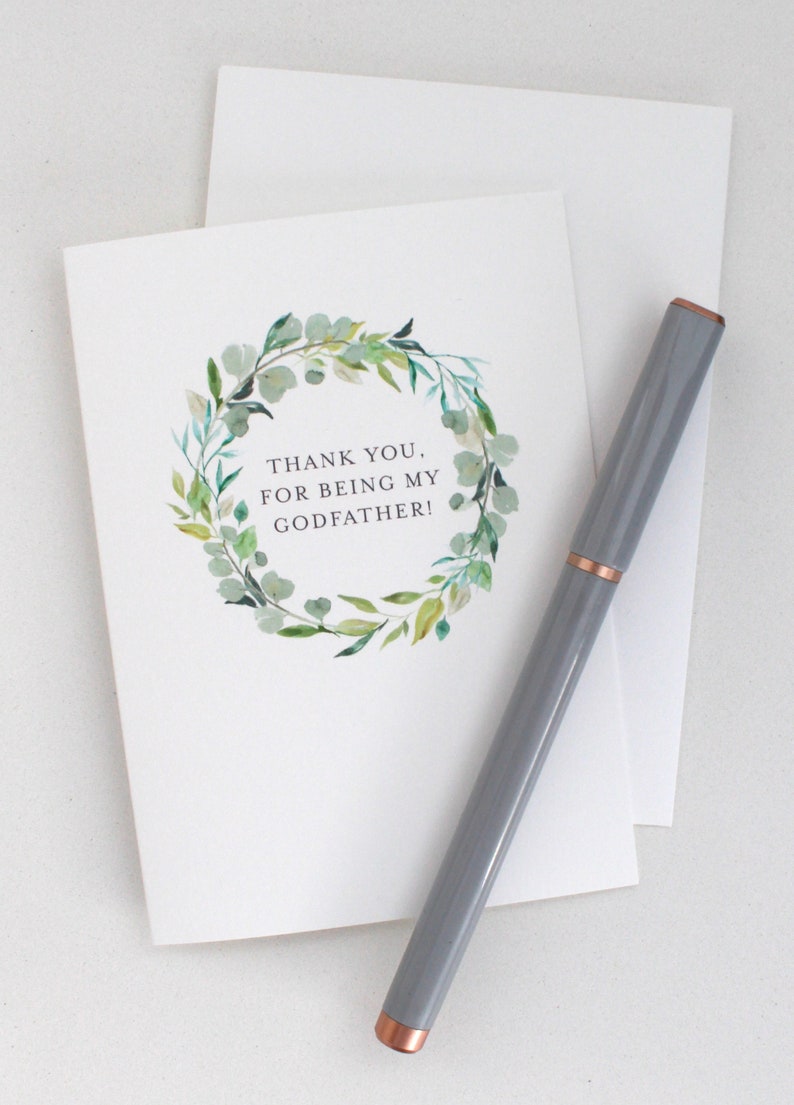 THANK YOU for being my Godfather / card with eucalyptus wreathe / Godfather card / thank you Godfather / thanking godfather WHITE