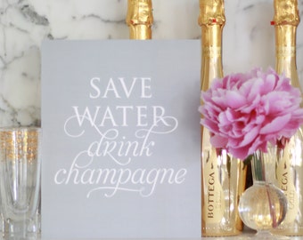 Save Water Drink Champagne | 8x10 typography print to frame | shimmer "silver" grey background