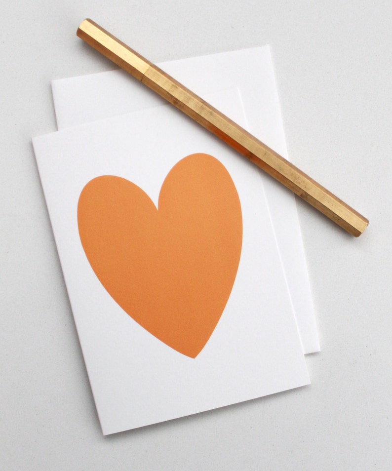 Card with a melon orange heart // anniversary card // generic card // card for any occasion // heart cards // cards with a heart // orange image 2