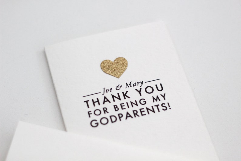 THANK YOU for being my Godparents / Custom name / card with gold glittered heart appliqué / godparents card / thank you godparents / custom image 2