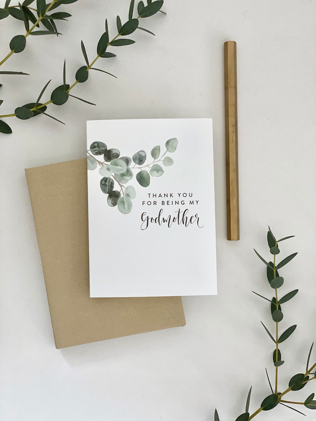 THANK YOU for Being My Godmother / Card With Greenery / Godmother Card ...