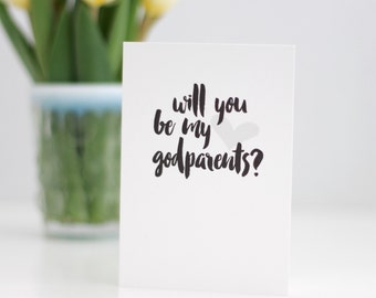 Godparents card with grey heart / baptism godparents / christening godparents / asking godparents / will you be my godparents? card