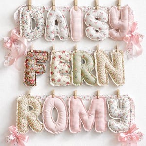 Heirloom Personalized Name Garland, Grandmillennial Vintage Nursery Decor, Timeless Floral Baby Name Banner, Quilted Fabric Letters