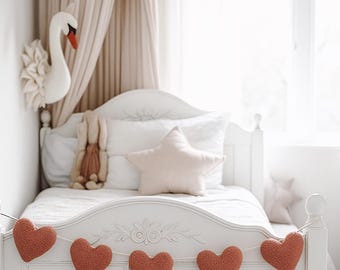 Dusty Pink Plush Heart Garland: Handmade Baby Nursery Decor