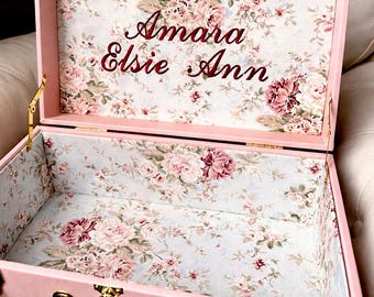 Baby Keepsake Trunk, Personalized Memory Chest, Baptism Gift for Girl, Heirloom Storage Box, Daughter Gift