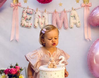 Personalized Name Garland, Pink Floral Nursery Decor, Romantic Baby Girl Room Decor, Vintage Grandmillennial Nursery, Heirloom Name Banner