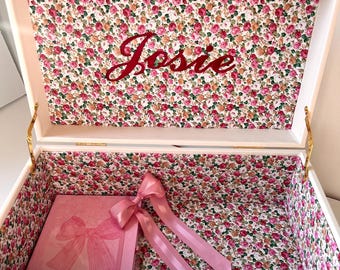 Personalized Baby Keepsake Trunk, Embroidered Memory Box, Custom Name Nursery Storage Chest