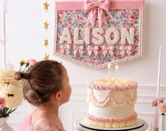 Personalized Fabric Name Banner, Floral Nursery Wall Hanging, Custom Baby Girl Room Decor