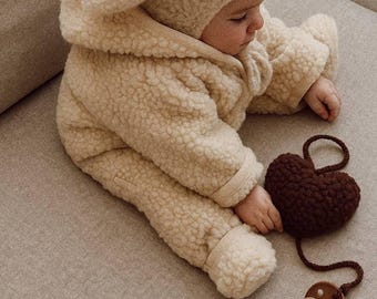 Teddy Heart Pacifier Clip | Sherpa Plush Baby Shower Gift