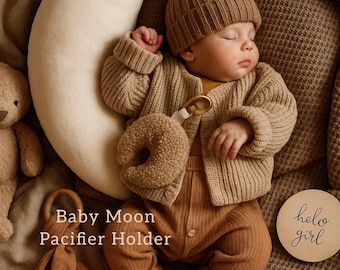 Handmade Moon Plush: Beige Nursery Decor, Soft Cuddle Toy