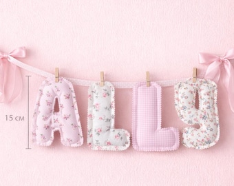 Personalized Name Garland, Spring Baby Girl Room Decor, Pink Floral Coquette Nursery, Vintage Grandmillennial Baby Name Banner