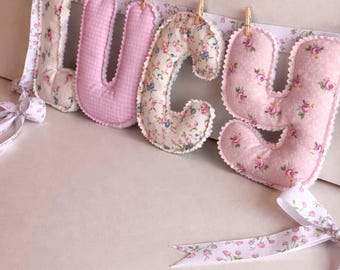 Personalized Name Garland, Pink Floral Coquette Style, Baby Name Banner, Vintage Floral Grandmillennial Nursery Decor, Quilted Fabric Letter