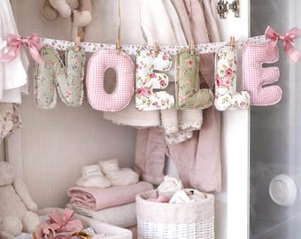 Personalized Name Garland, Classic Girls Bedroom Decor, Vintage Floral Fabric Letters, English Cottage Nursery, Heirloom Girl Room, Nursery