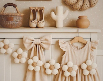 Neutral Plush Daisy Garland: Baby Girl Nursery Decor