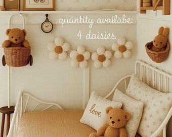 Daisy Flower Garland for Kids Room, Aesthetic Nursery Decor, Plush Garland for Girls, Baby Shower Gift, Floral Room Decoration, Girl Banner