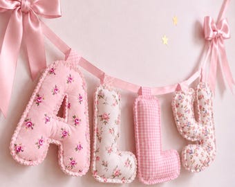 Personalized Pink Name Garland, Princess Nursery Decor, Vintage Rose Girls Room Decor, Storybook Baby Name Banner