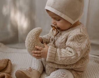 Sherpa Moon Plush Pacifier Holder | Beige Baby Lovey