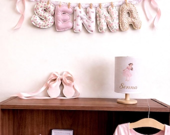 Personalized Name Garland, Custom Name Banner, Nursery or Room Decor, Pink Ballet Style, Vintage Rose Heirloom Fabric Garland, Timeless Gift