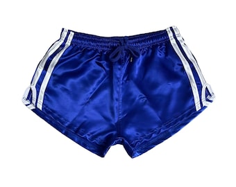 Short en nylon brillant bleu - short Sprinter blanc