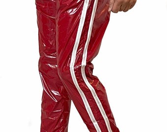 Glänzende Rote PU Nylon Jogger - glänzende Trainingshose