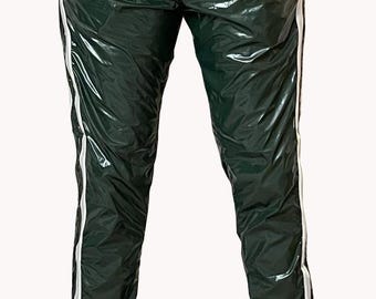 Shiny Green PU Nylon Joggers – Glossy Track Pants