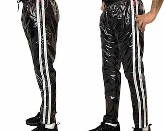 Glänzende Schwarze PU Nylon Jogger - glänzende Trainingshose