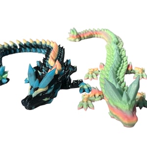 Dragon articulé phosphorescent - Jouet dragon en cristal multicolore de 17 pouces - Créature fantastique imprimée en 3D - Déco pour bureau agitée