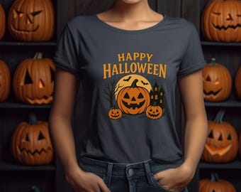 Camiseta de Halloween: Camiseta de noche espeluznante con cara de calabaza