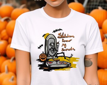 Camiseta Comfort Colors con esqueleto de Halloween, camiseta de la temporada de Halloween