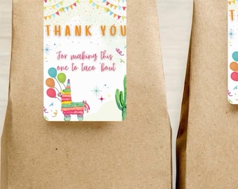 Erste Fiesta Danke Tags: Bearbeitbare mexikanische Geburtstagsbevorzugung Printables (2x3,5 Zoll Digital Download)