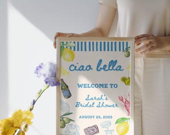 Ciao Bella Bridal Shower Welcome Sign: Italian Amalfi Coast Decor (18x24 Template, Digital Download