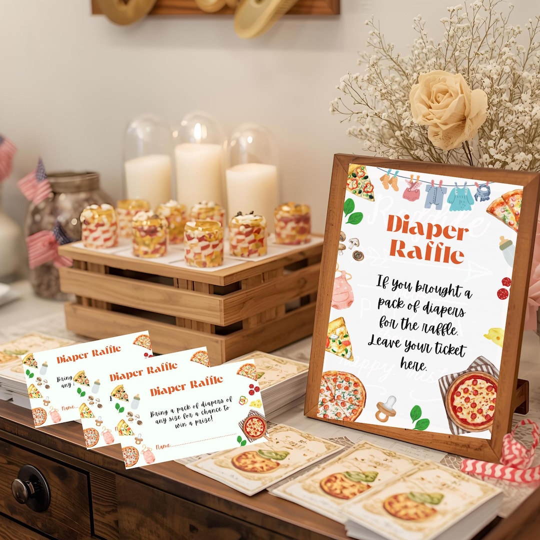 Pizza Raffle Box Pizza Baby Shower Bundle: Diaper Raffle Card and Table Sign (printable ...