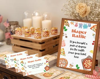 Pizza Baby Shower Bundle: Windelkarte und Tischschild (Druckbare PDF)