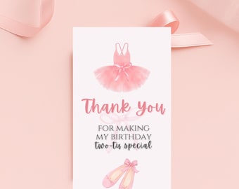 Etiquetas de agradecimiento de cumpleaños de ballet / Tutú rosa imprimible (plantilla digital)