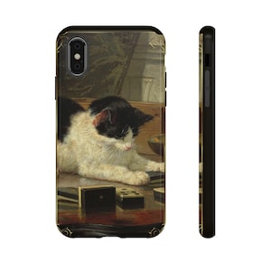 Elegant Cat Phone Case, Tough Phone Cover, Pet Lovers Gift, Vintage Art Design, Stylish Protection for Your Device