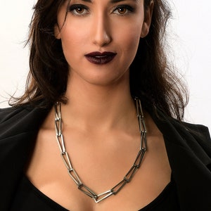 Stainless steel Square Link Necklace, Chunky silver chain