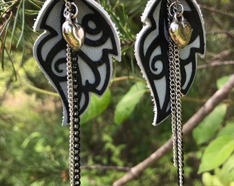 Light Blue Leather Leaf Earrings