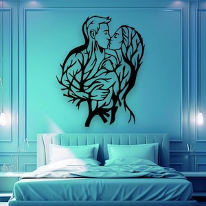 Laser Cut Wooden Couple Wall Art: Abstract Tree of Love Silhouette
