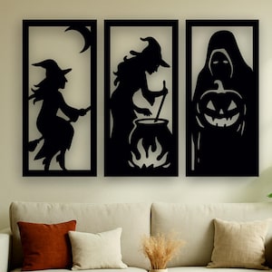 Witch Wall Art Set: Gothic Halloween Wood Decor, Pagan Home Art