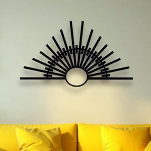 Geometric Sun Wooden Wall Art: Mid-Century Modern Sunburst Decor