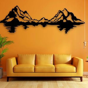 Laser Cut Wood Mountain Lake Silhouette: Rustic Wall Art